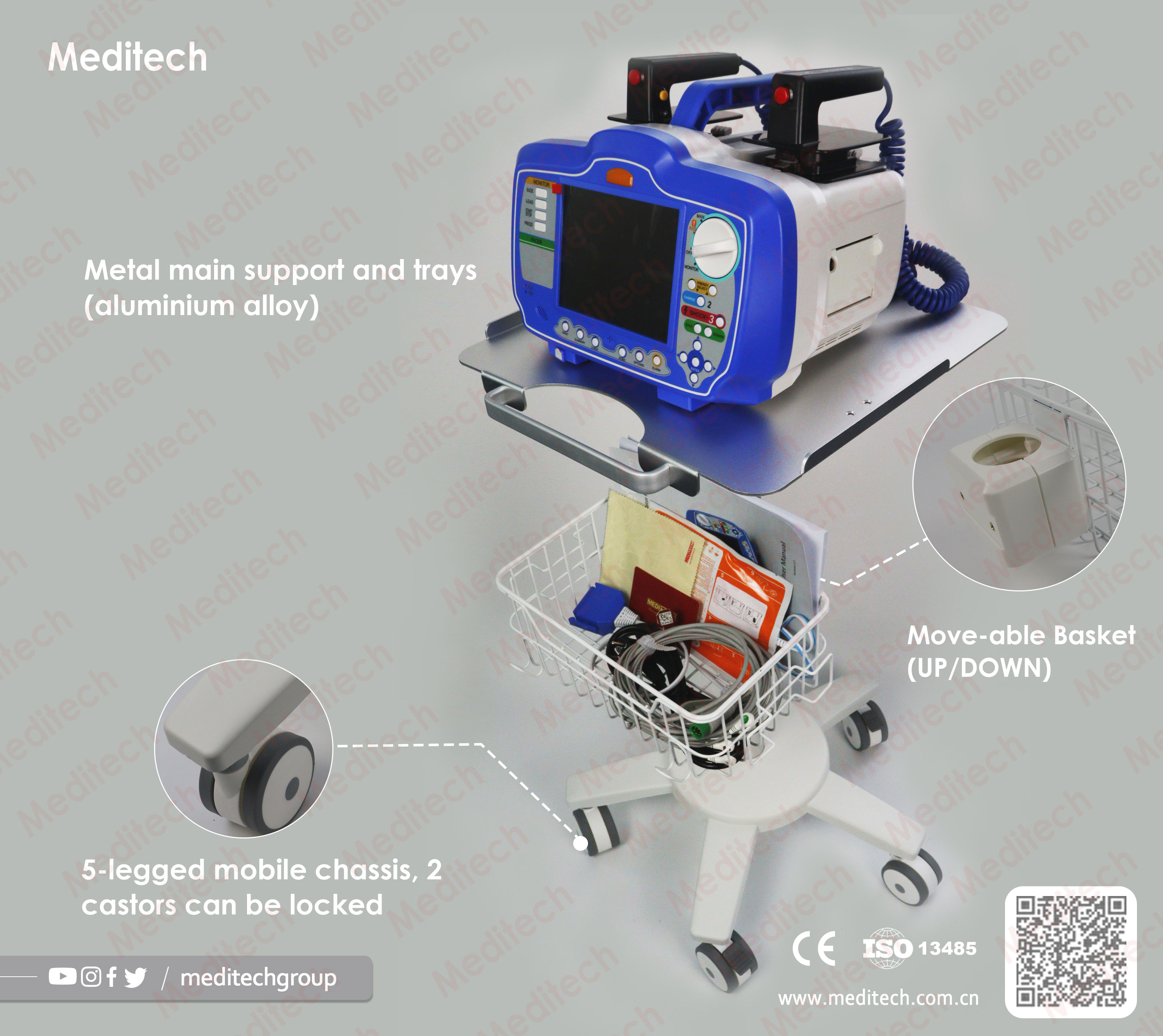Mobile trolley for the Meditech Defibrillator monitors